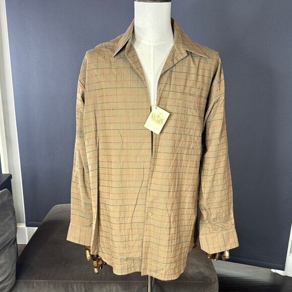 Men's Stubbs Collection Olive Check Long Sleeve Western Shirt Size L No Buttons - Picture 1 of 13